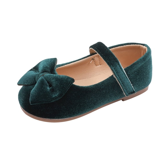 Krdevn Toddler Girls Solid Velvet Bow Mary Jane Dress Shoes Soft Sole Flats Color:Green,Size:18-24 Months