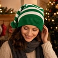 thumbnail image 5 of Lumtrix Christmas Knitted Elf Hats Santa Hat For Adults Xmas Beanie Winter Hats With Pompom Crochet Caps For Women Men Green One Size, 5 of 5