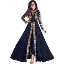 Indian Pakistani Designer Salwar Kameez Suits Round Full Flared Anarkali Gown Dress ( Blue, L - 42 )
