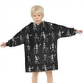 thumbnail image 3 of Black Halloween Dancing Skeleton Pattern Blanket Hoodies for Kids 6-13YR Oversize Wearable Blanket Hoodies for Boys Girls Teens, 3 of 7