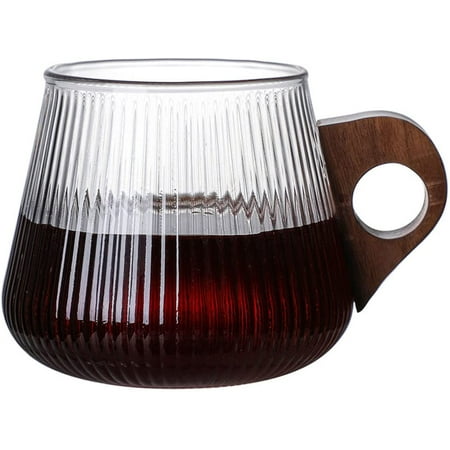 

DanceeMangoo Striped Glass Coffee with Wooden Handle 15 Oz Drinking Glass Milk Cup