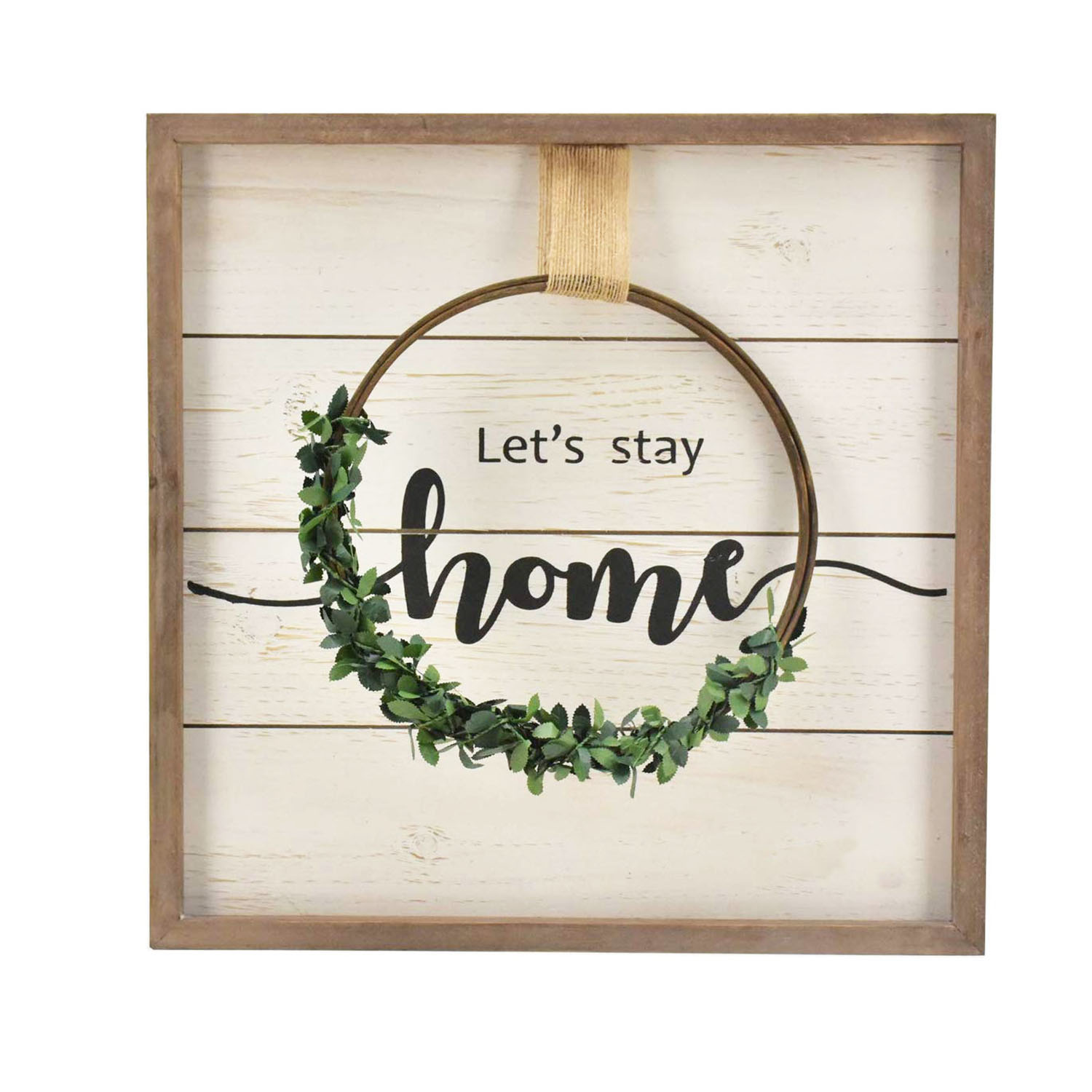 Parisloft Let's Stay Home Distressed Wall Hanging Signs Plaque with