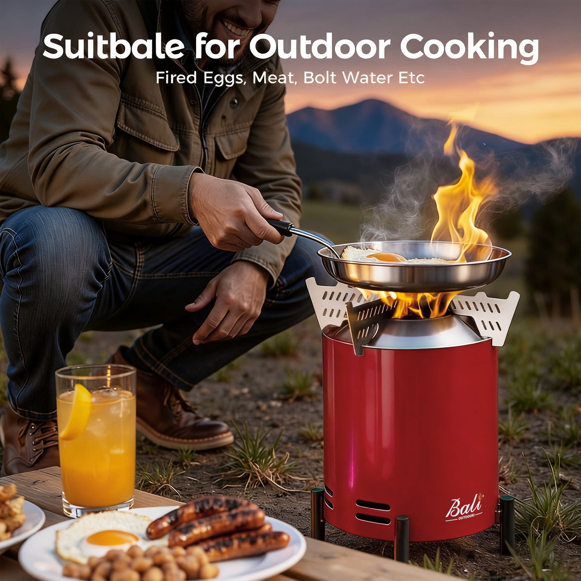 BALI OUTDOORS Smokeless Fire Pit Round, 8.6'' * 6.5'' Portable Outdoor Tabletop Firepit, Red