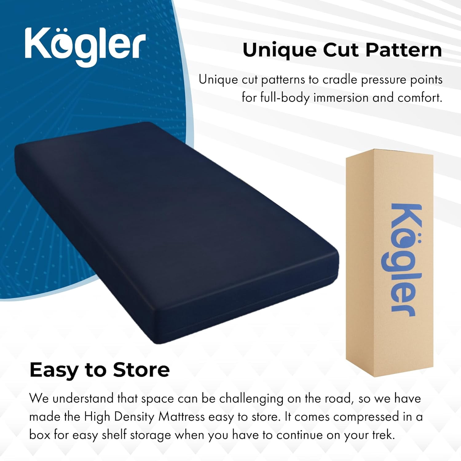 Kogler Premium 6-Inch Thick High-Density Foam Semi-Truck & RV Mattress with Gel-Infused Memory Foam - Luxury Comfort on The Road, 32X80, Navy