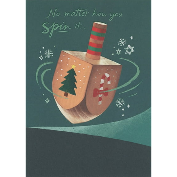 Designer Greetings No Matter How You Spin It: Dreidel with Tree and Candy Cane Images Box of 15 Interfaith Holiday Cards