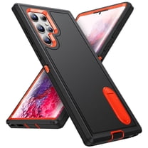 Allytech Samsung Galaxy S22 Ultra Case with Stand, Military Grade Protection Heavy Duty Shockproof Bumper Anti-shock Rugged Hard PC TPU Case Cover for Samsung Galaxy S22 Ultra, Black/Orange
