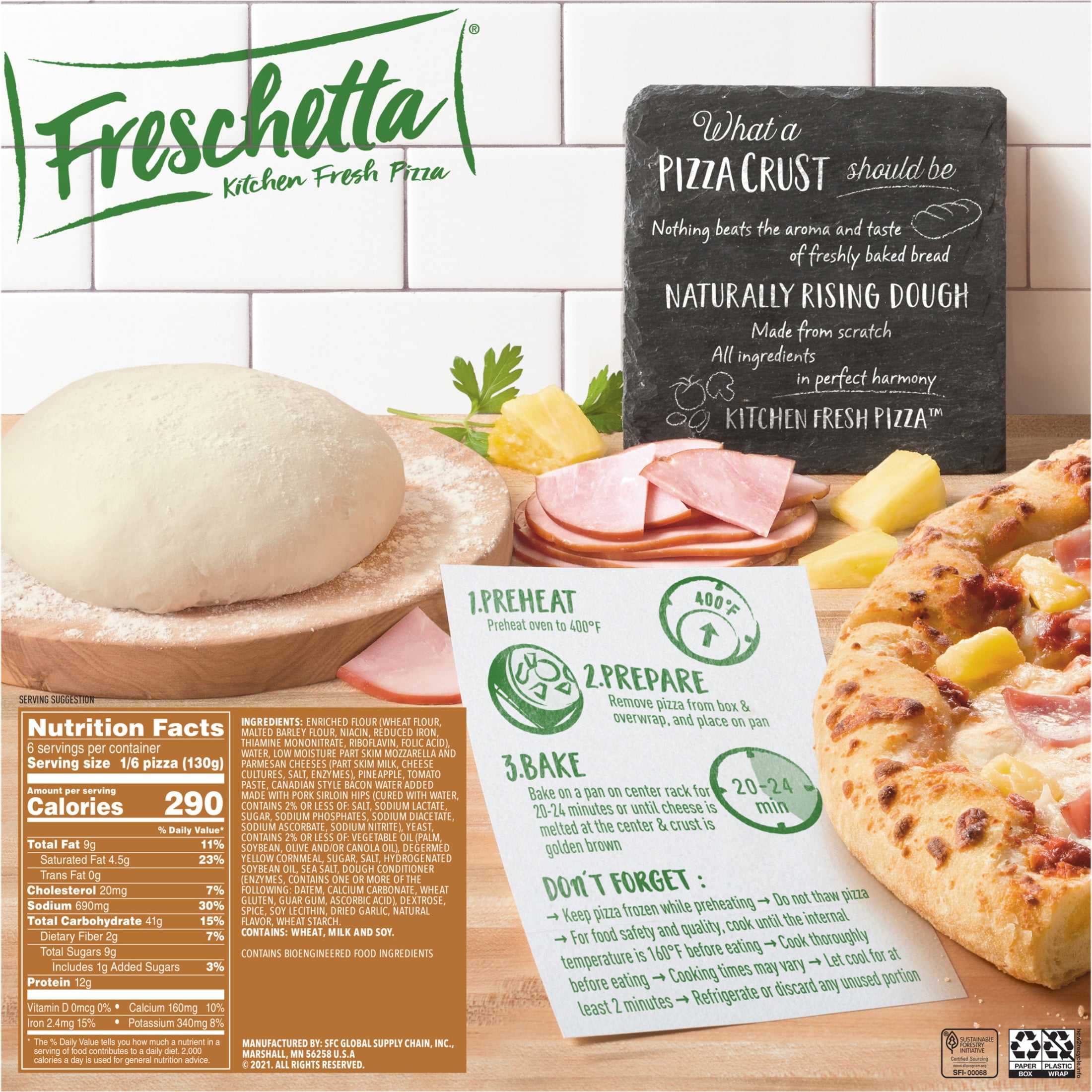 Freschetta Canadian Bacon and Pineapple Naturally Rising Crust Frozen Pizza, 27.5 oz