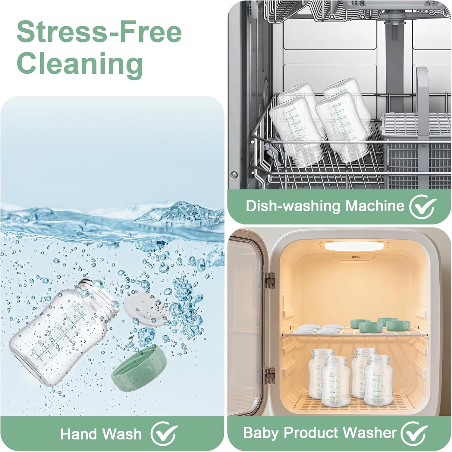 Breast Milk Storage Bottles Compatible with Momcozy Cooler, 6PC Wide-Neck 6oz  Direct Pumping Fit for Spectra S1/S2/Motif Luna, Leak-Proof  BPA Free, Freezer Safe Baby Containers for Fridge (Green)