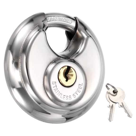 Round Disc Lock 2-2/5", Heavy Duty Stainless Steel Rustproof Keyed Alike Discus Padlock Waterproof Storage Unit Locks with 2 Keys for Outdoors Garages Fence Sheds, Silver