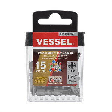 Vessel Tools Imp Ball Torsion Bits PH2X30 15PC (TicTac)