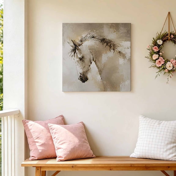 Beige Horse Canvas Wall Art for Living Room Bedroom Bathroom, Vintage Dark Mane Artistic Abstract Background Canvas Art Wall Decor, Artwork for Walls Home Office Decor, 12"x12"