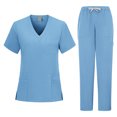 thumbnail image 2 of Scrubs for Women Set Stretch Fit Scrub Top & Jogger V-Neck 2025 Pants Medical Nurse Uniforms Set Multi Pocket Light Blue L, 2 of 4