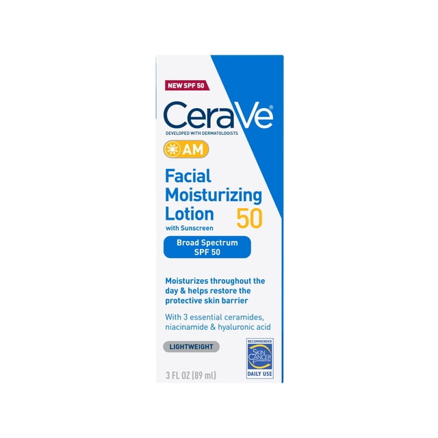 Christmas Sale CeraVe AM Moisturizing Face Lotion with SPF 50 Sun Protection for Normal to Oily Skin, 3 fl oz