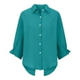 thumbnail image 5 of DuoJiaJ Women's Summer Shirt Fashion Elegant Top Linen Long Sleeve T Shirt V Neck Shirt Belted Waist Casual Loose Shirt With Buttons Women's Blouses Blue XXXXXL, 5 of 5