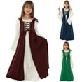 thumbnail image 5 of ZACPNCV Girls Renaissance Dress Kids Medieval Princess Outfit Girls Square Collar Bundle Waist Long Sleeve Maxi Dress Blue 5-6 Years, 5 of 5