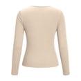 thumbnail image 4 of VEKDONE Womens Sexy Tops Long Sleeve Zipper V Neck Shirts Ribbed Knit Low Cut Tops Fall Stretch Slim Fit Shirts Solid Color Fashion Blouses Khaki L, 4 of 7