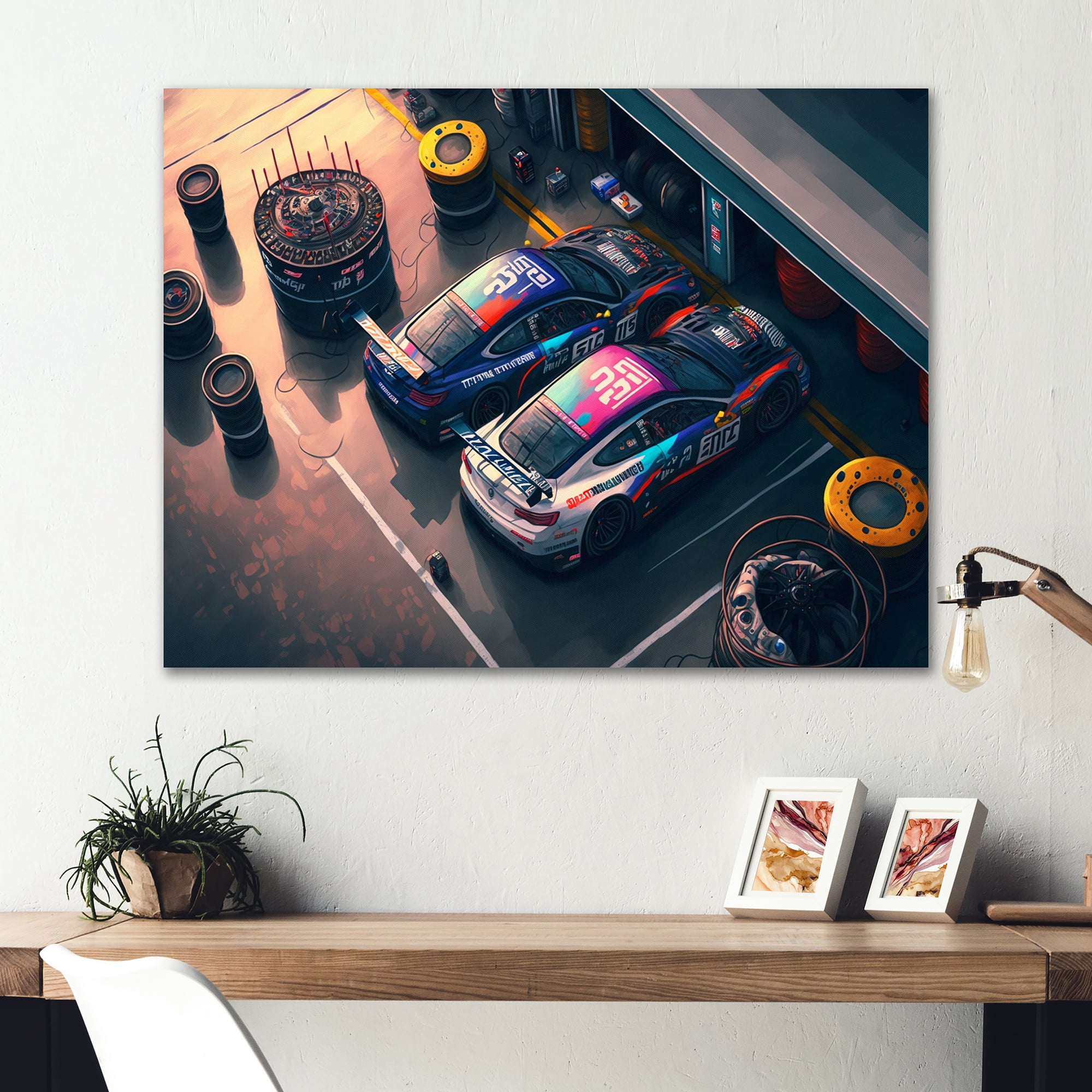 Designart Stock Car Pit Stop II Canvas Wall Art
