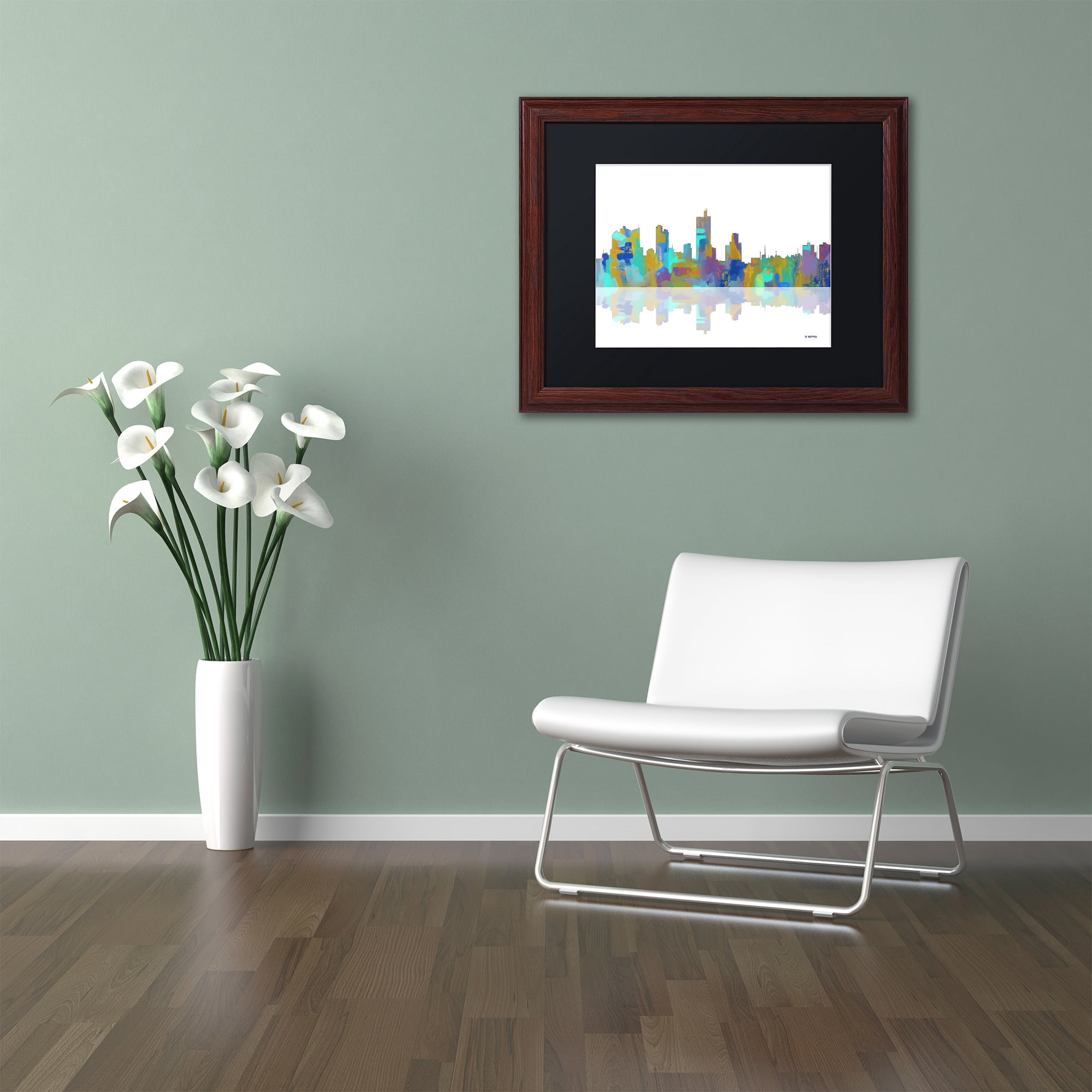 Trademark Fine Art "Fort Worth Texas Skyline" Canvas Art by Marlene Watson Black Matte, Wood Frame
