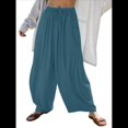 thumbnail image 3 of Pantalones Palazzo Harem Informales Holgados con Cordón para Mujer, para Verano, Playa, Viajes, Vacaciones, con Bolsillos. Azul Pavo Real M, 3 of 6