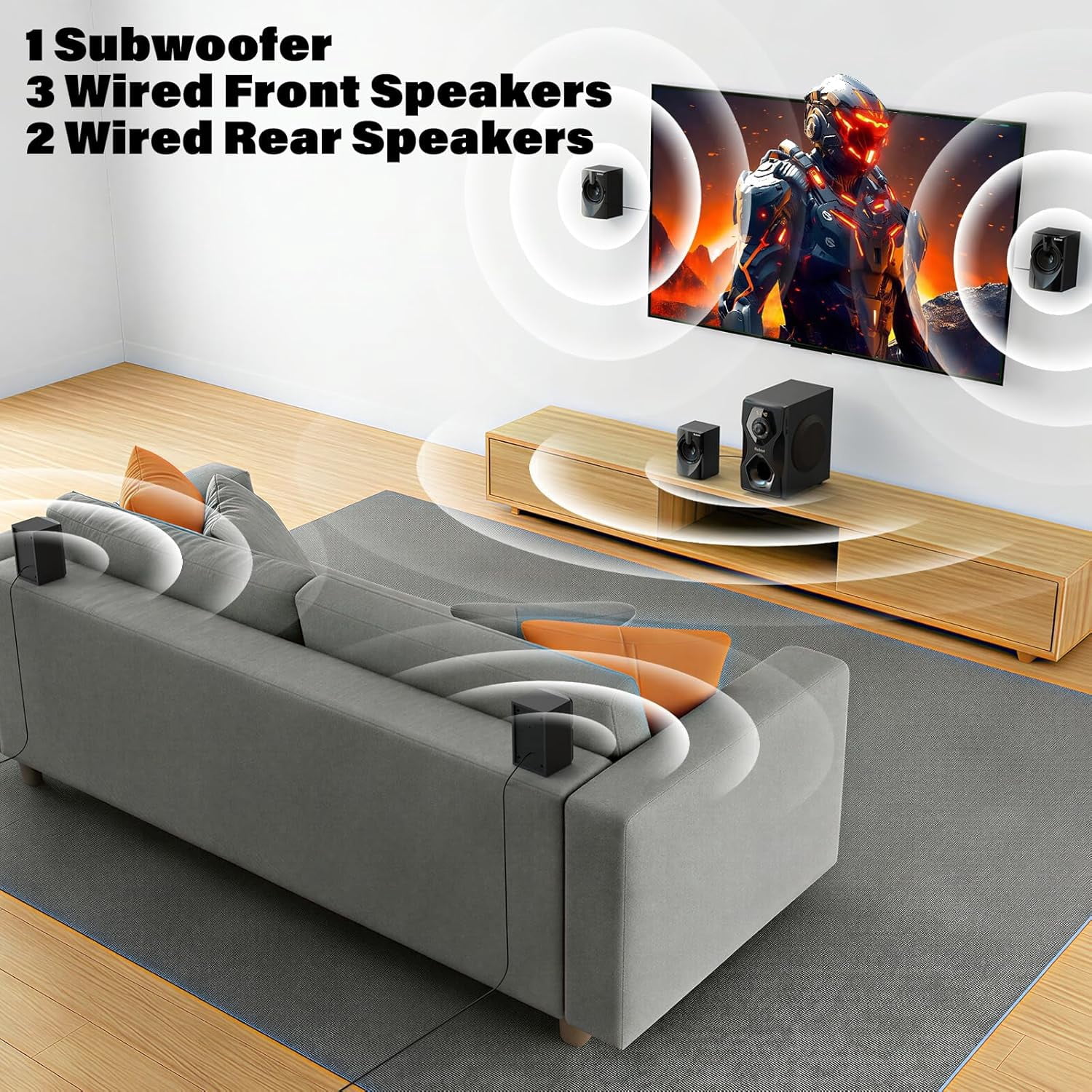Bobtot 700 Watts Surround Sound Speakers Home Theater Systems 5.1/2.1Wired Stereo Speaker System 5.25" Subwoofer Strong Bass with Bluetooth ARC Optical Input