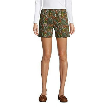Lands' End Women's Pull On 7IN Chino Shorts Forest Moss Mini Floral Regular 18