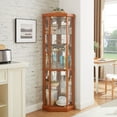 thumbnail image 3 of CQSXDA Corner Lighted Curio Cabinet Oak with Adjustable Shelves for Vintage Antiques and Wine Glass Storage, 3 of 14