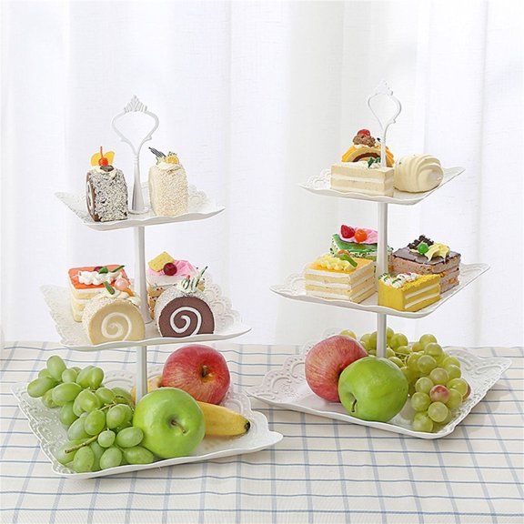 Aminojy 3 Tier Cupcake Stand, Plastic Tiered Serving Stand, Square Dessert Tray Rack Candy Buffet Set Up Fruit Plate and Trays for Wedding Home Birthday Party Decor Serving Platter Walmart Outlet