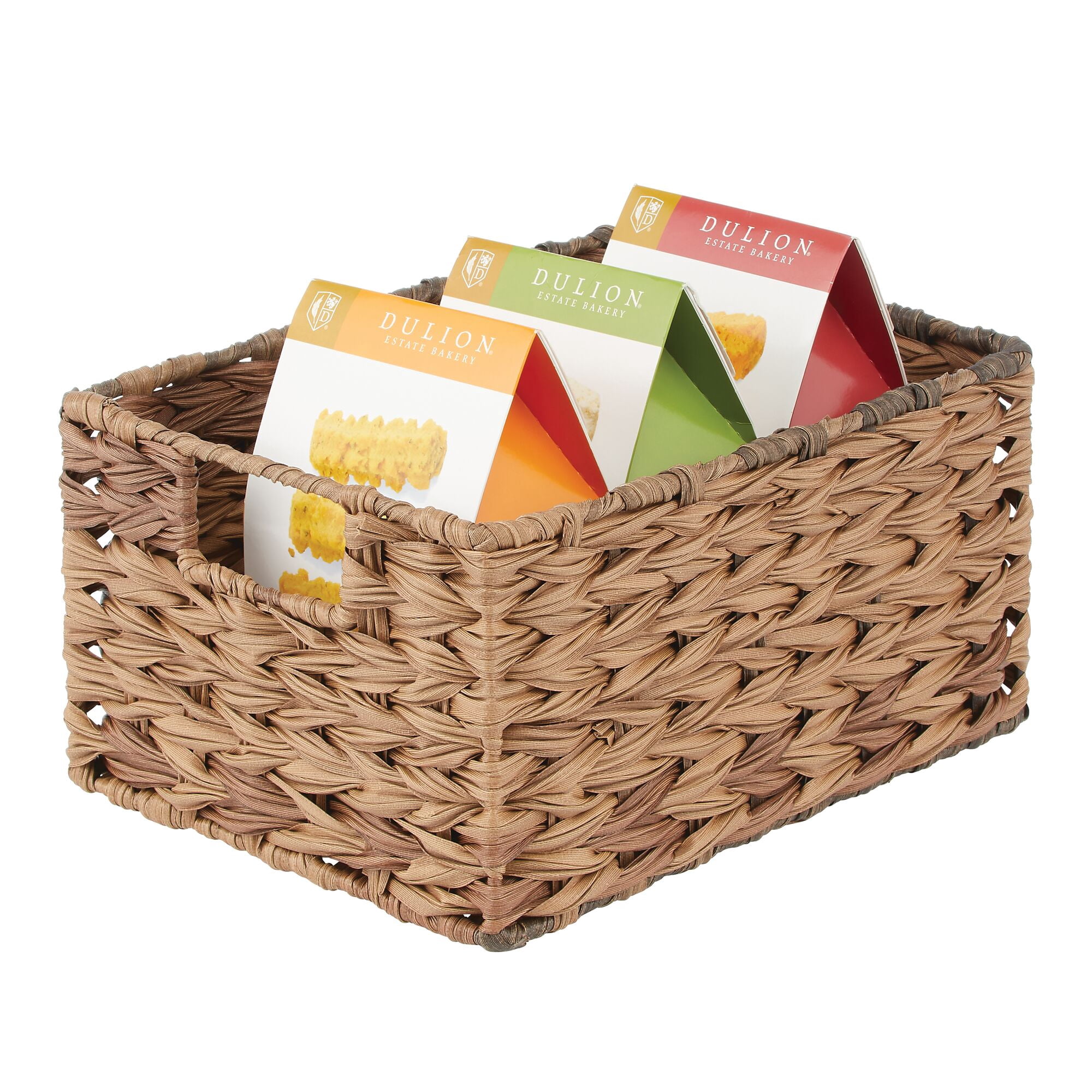mDesign Woven Farmhouse Pantry Food Storage Bin Basket Box, 6 Pack - Brown Ombre