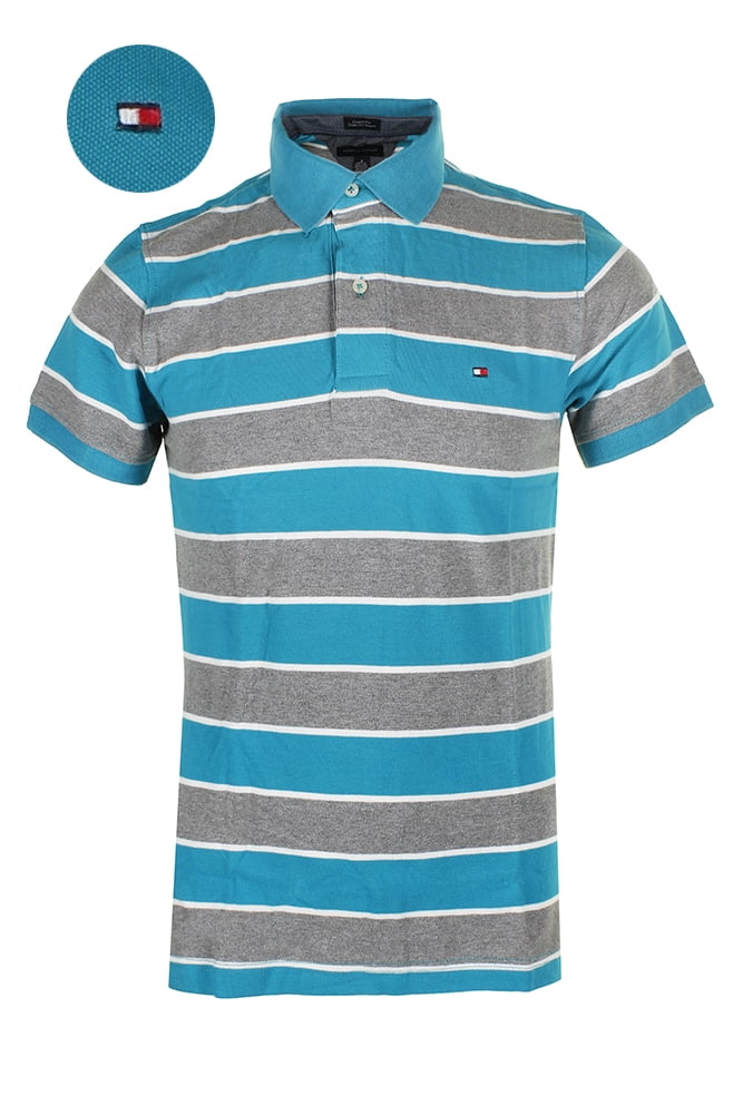 NWT Men's Tommy Hilfiger Short-Sleeve Mesh Striped Custom Fit Polo Shirt