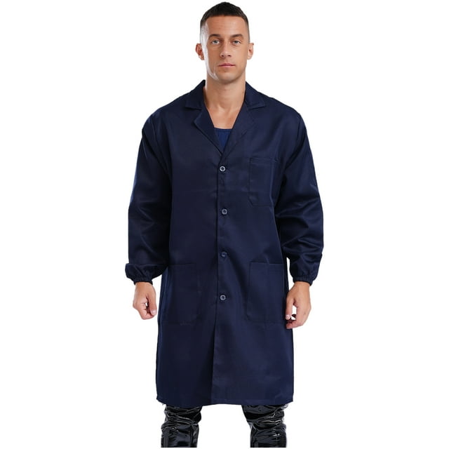 Jizyo Unisex Mens Womens Long Sleeve Dustproof Lab Jacket Resistant Work Coat Workshop Uniform Navy Blue 185