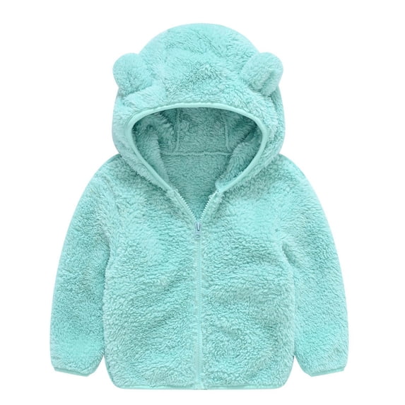 Xyant Toddler Boys Girls Hooded Jacket Fleece Hoodie Winter Warm Solid Color Coat Zip-up Bear Ear Sweater Fall Clothes (Sky Blue,12-18 Months)