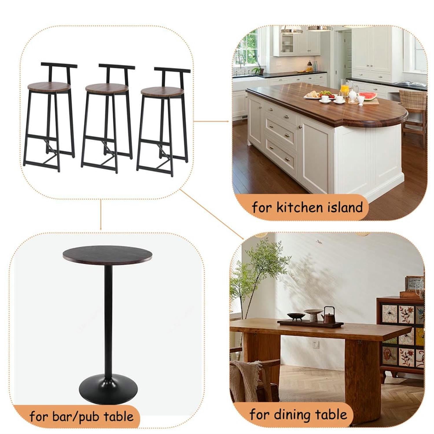 Demi Bonn 34" Counter Height Bar Stools Set of 3, Barstools with Back, Armless Kitchen Island Countertop Chairs for Dining Room, Brown