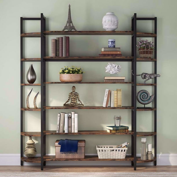 Tribesigns Modern Triple Wide 6 Shelf, Large Black Bookcase