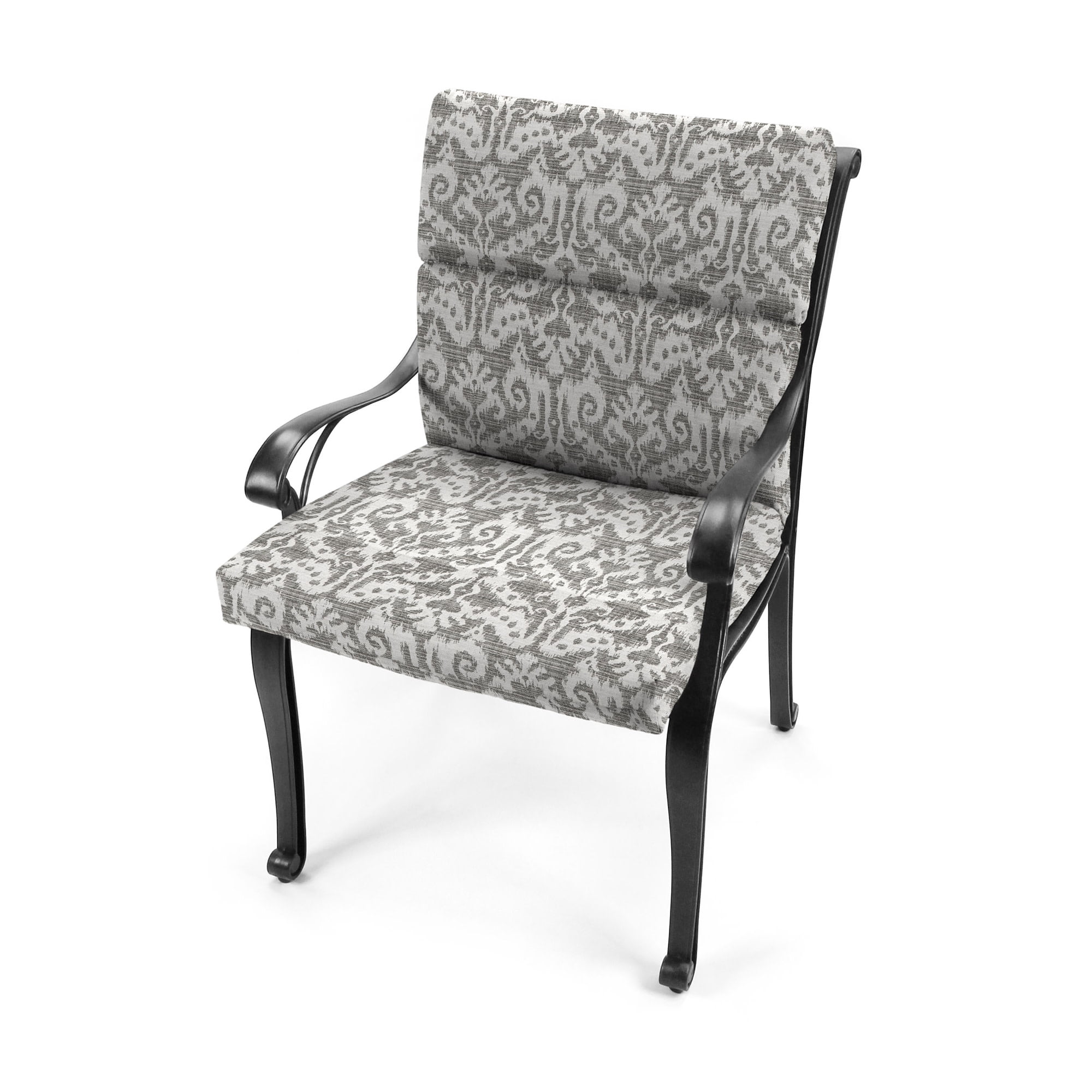 Jordan Manufacturing 44" x 22" Jeness Pewter Gray Damask Rectangular Outdoor Chair Cushion with Ties and Hanger Loop (2 Pack)