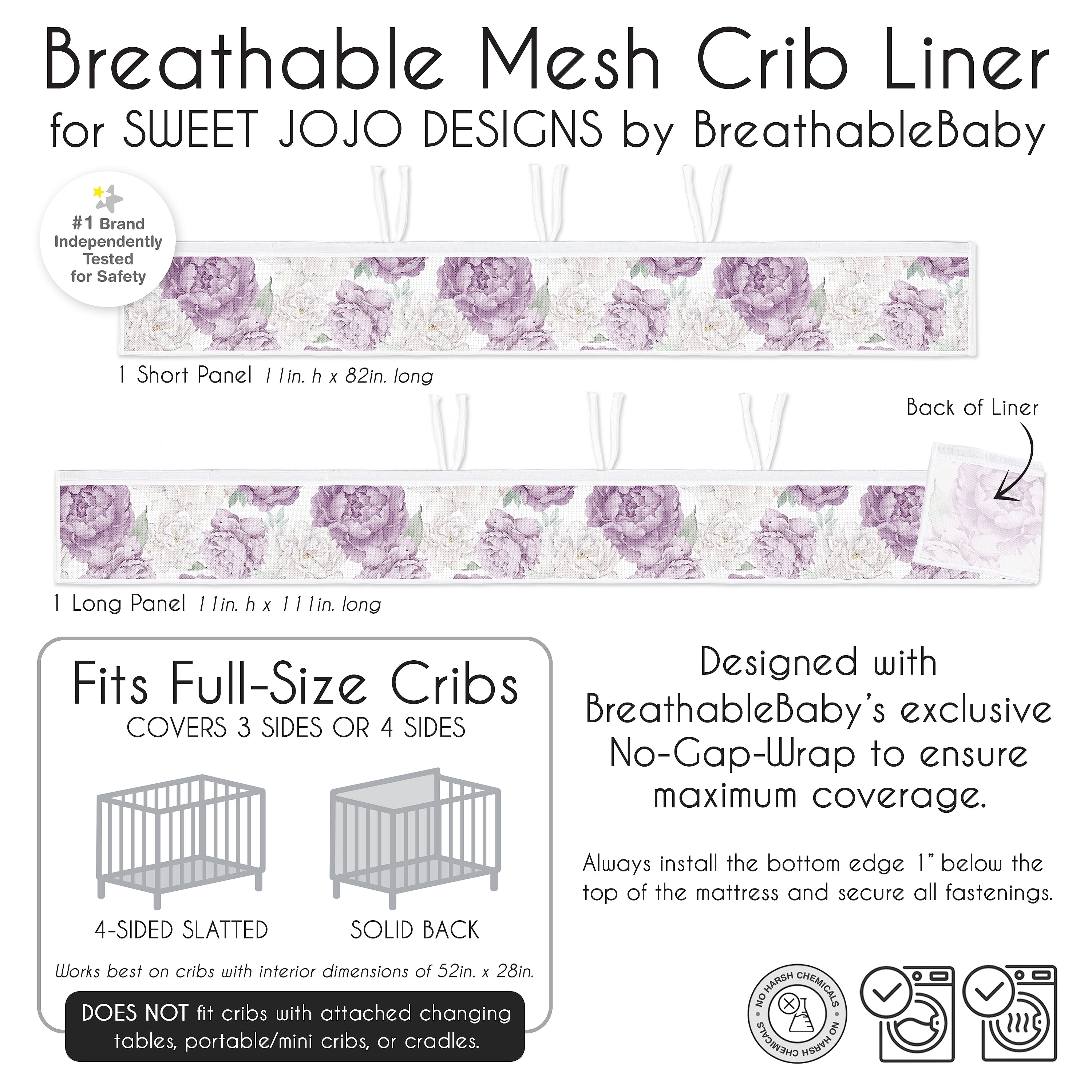 Sweet Jojo Designs + BreathableBaby Peony Floral Garden Lavender Purple and Ivory Girl Breathable Mesh Crib Liner