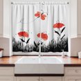thumbnail image 2 of Poppy Curtains 2 Panels Set, Abstract Pastoral Landscape with Grass Flourishing Flora and Flying Butterfly, Window Drapes for Living Room Bedroom, 55W X 39L Inches, Salmon Black White, by Ambesonne, 2 of 3
