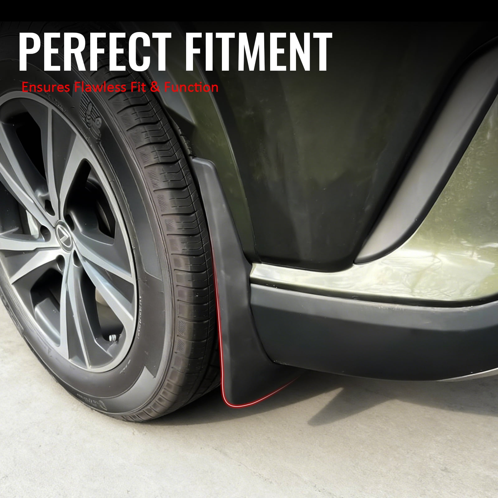 Ikon Motorsports 4PCS Front Rear Mud Flaps Wheel Arch Splash Guards MudFlaps For 2023-2026 Lexus RX350 RX350h RX450h+ RX500h, Black PP PK389-13P00-TP