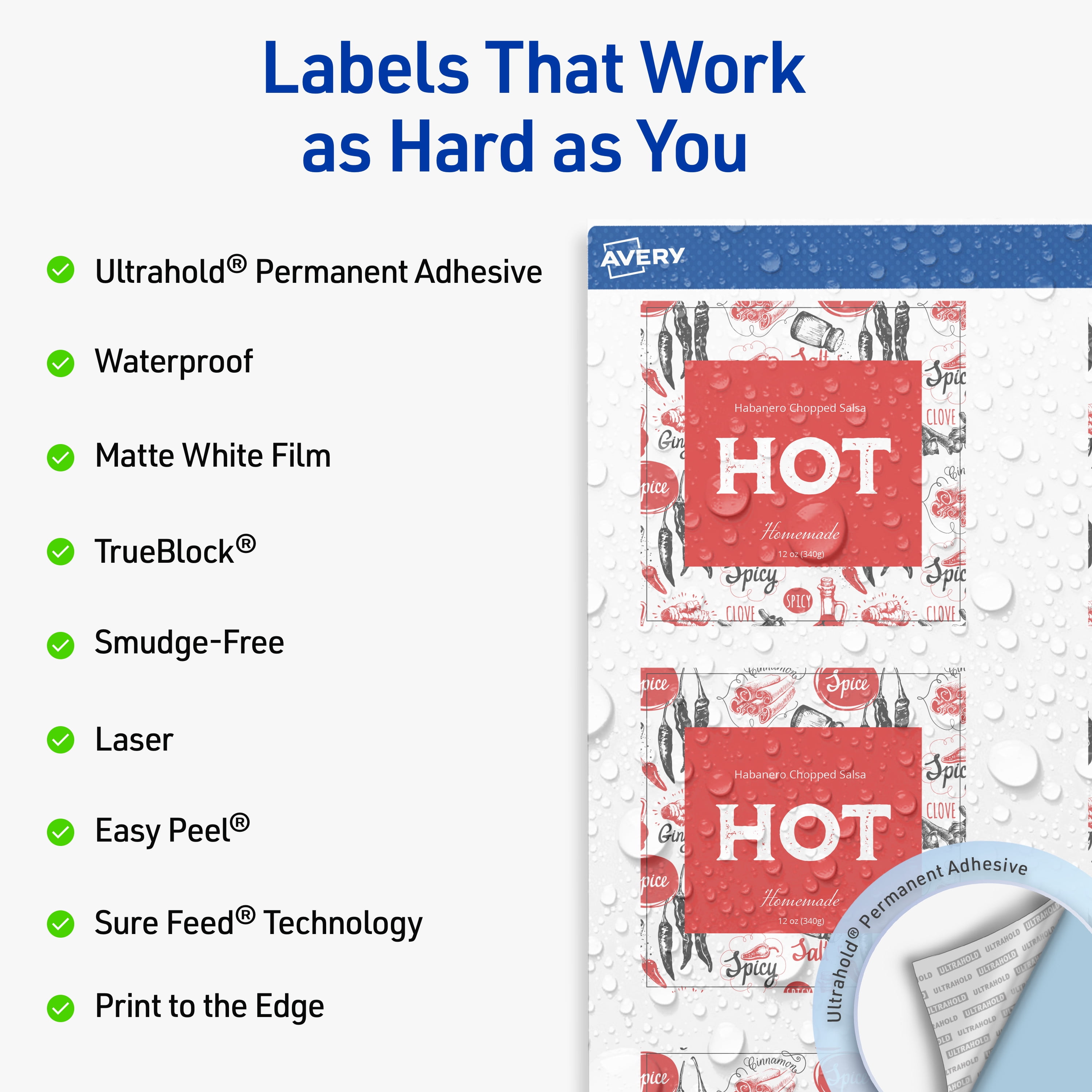 Avery Waterproof Square Labels, 3" x 3", 300 Total