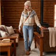 thumbnail image 7 of Textilo Fair Isle Sweaters for Women Long Sleeve Crewneck Button Up Sweater Ribbed Knit Geometric Pattern Coat Trendy Fall Winter Cute Fashion Lightweight Outfits,Beige M, 7 of 7