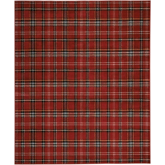 8' X 10' Red and Black Plaid Power Loom Area Rug