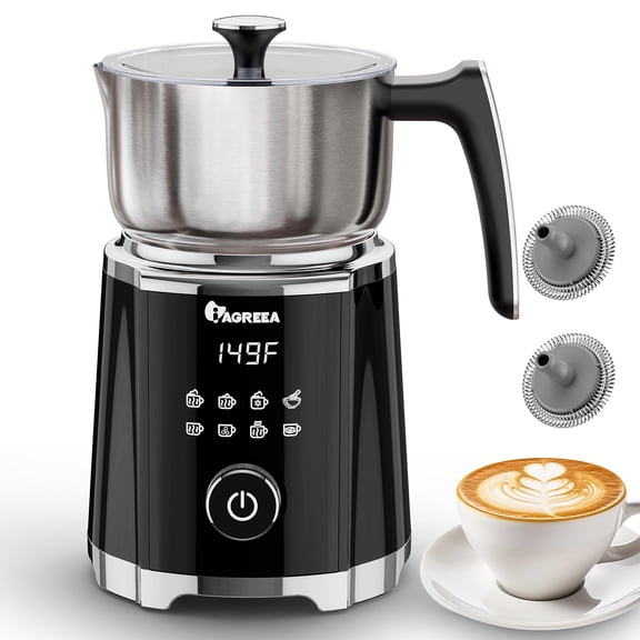 IAGREEA 8-in-1 Detachable Electric Milk Frother and Steamer, Auto Hot & Cold Foam, Easy Knob Control for Latte, Matcha, Dishwasher Safe, 21oz/577ml