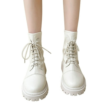 

Fashion Women Artificial Leather Solid Color Autumn Thick Sole Square Heels Zipper Short Booties Round Toe Shoes