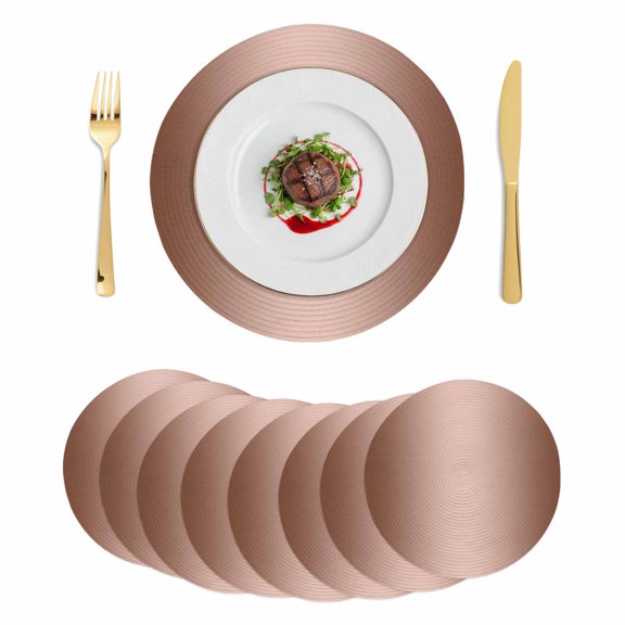 Chocolate Ombre Round 13 Inch Placemats Set of 8, Modern Gradient Abstract Art HeatResistant Non Slip Place Mats for Dining Table, Wipeable Braided Kitchen Table Mats for Housewarming