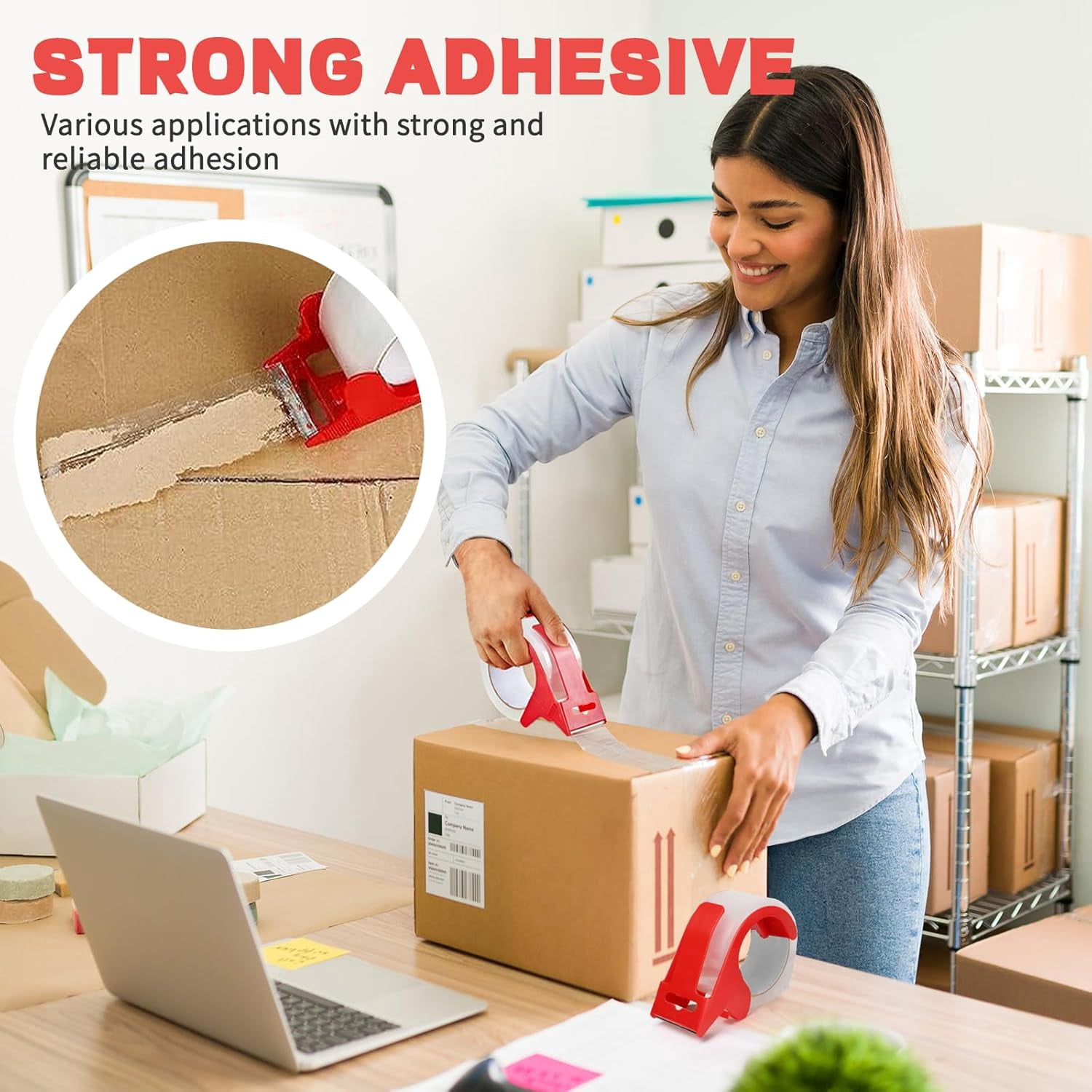 2 rolls of transparent packing tape with 2 refillable dispensers, heavy-duty packing tape 1.88 inches 55 yards, strong adhesive packing tape for moving boxes, mailing, mailing, office and storage