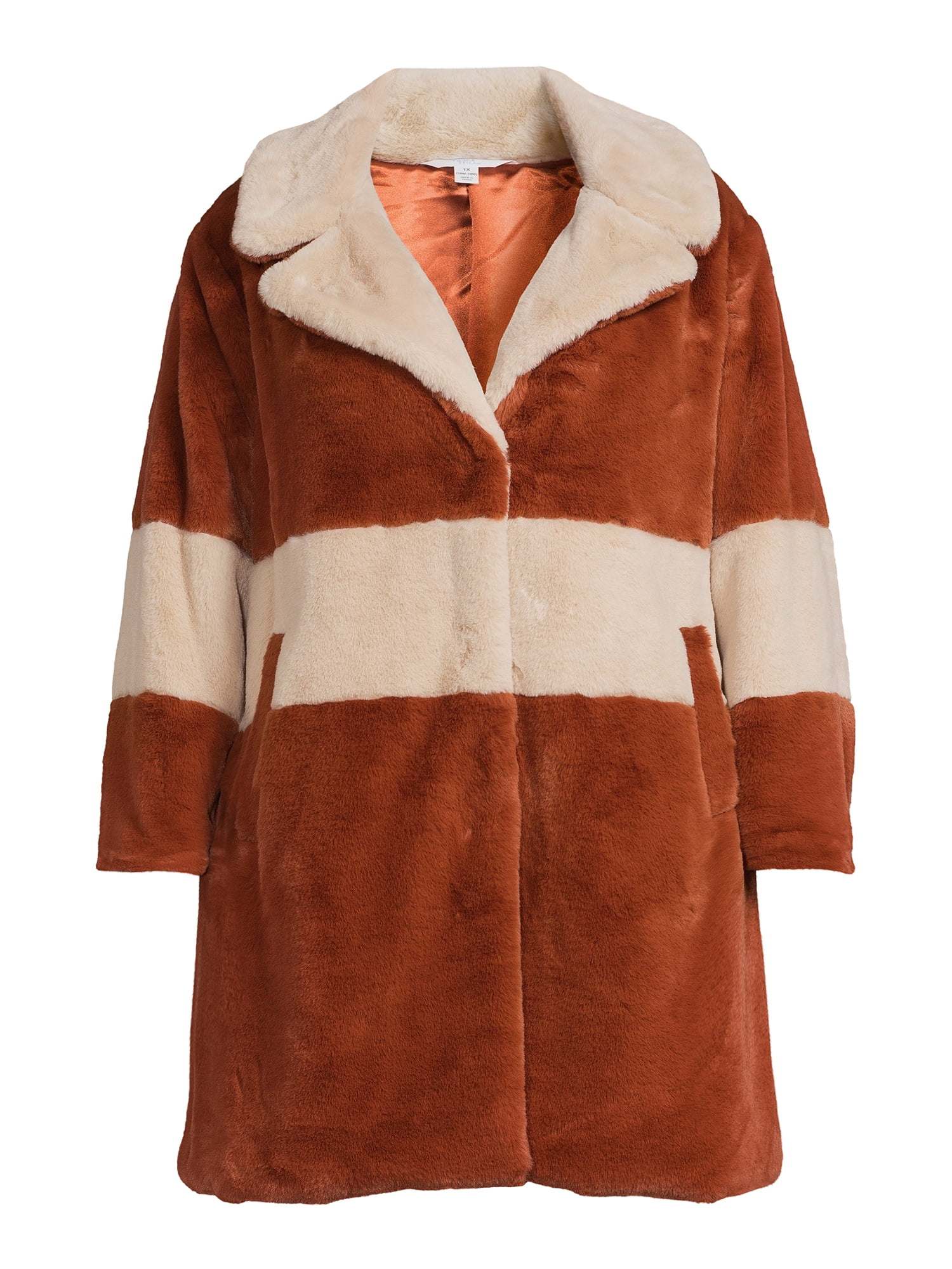Time and Tru Women's and Plus Full Length Faux Fur Coat
