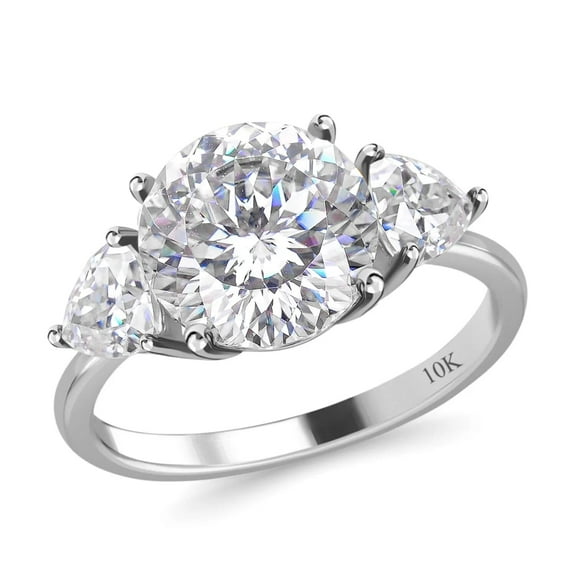 3.60CT Moissanite (VVS1,D) Round Cut 3 Stone Ring 10K White Gold Fine Jewelry for Women Gifts