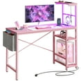 thumbnail image 1 of Bestier 44.3 inch LED Gaming Desk with Outlets & USB Ports Computer Desk with Storage Shelves in Pink, 1 of 9