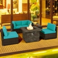 thumbnail image 1 of Patiojoy Patio Rattan 6PCS Cushioned Sofa Set Furniture Set Thick Cushion with 34.5" Fire Pit Table for Garden Turquoise, 1 of 10