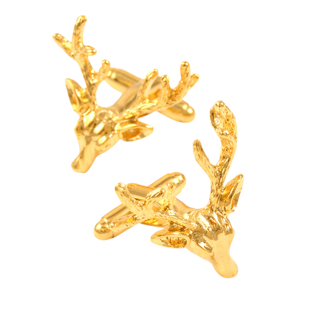 Gemelos con forma de cabeza de reno chapados en oro para hombre