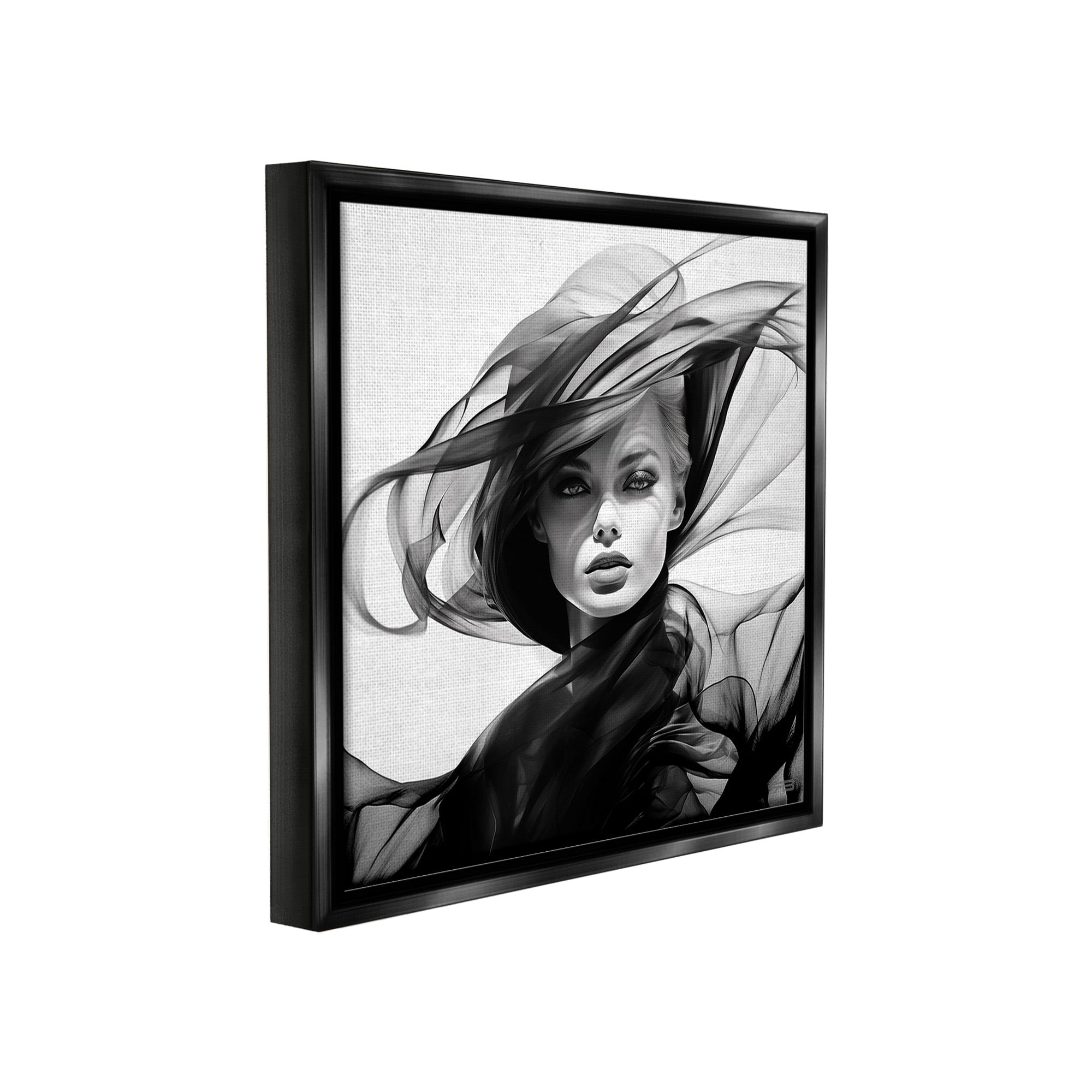 Stupell Industries Modern Fashion Portrait Abstract Painting Black Floater Framed Canvas Art Print Wall Art, 18 x 18